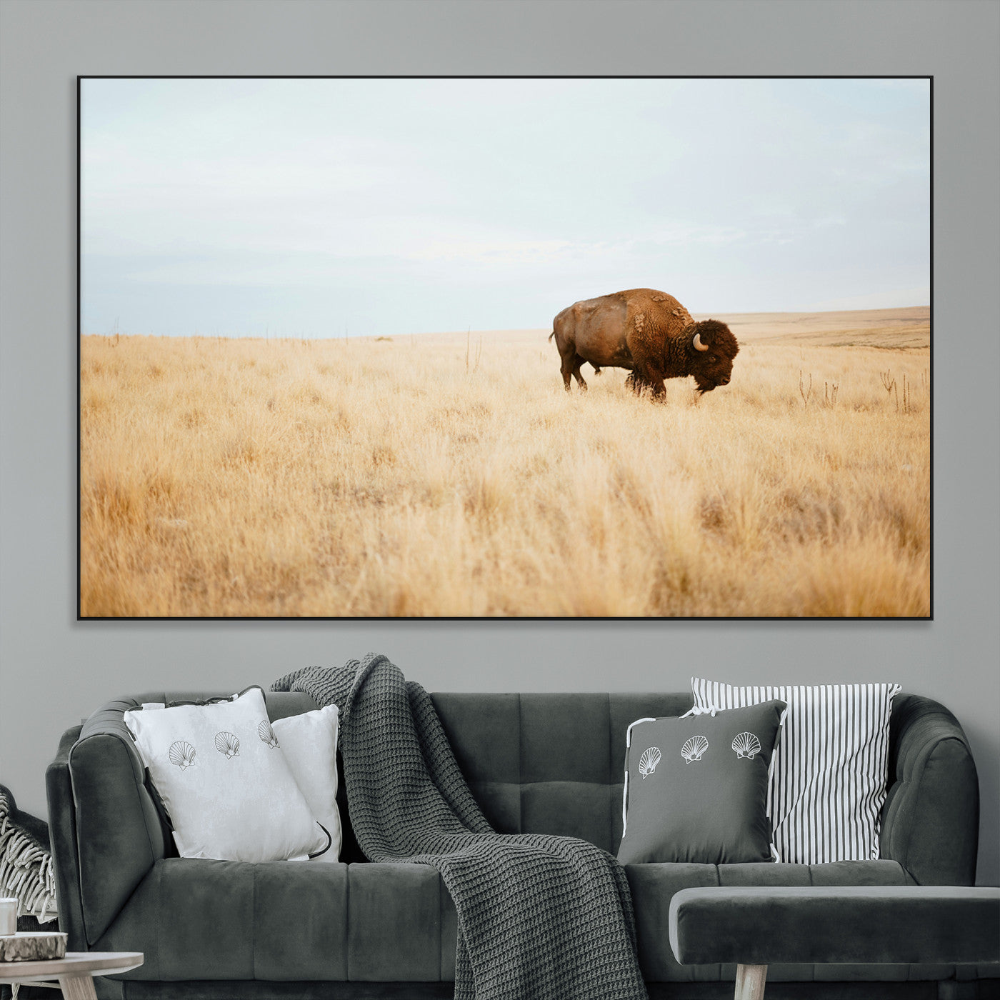 61392510-MGV-CV-36X24-Buffalo Wall Art Wall Art Canvas Print, Framed Western Wildlife Decor Art Picture Print, Rustic Farmhouse Art Perfect Rustic