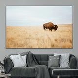 61392510-MGV-CV-36X24-Buffalo Wall Art Wall Art Canvas Print, Framed Western Wildlife Decor Art Picture Print, Rustic Farmhouse Art Perfect Rustic