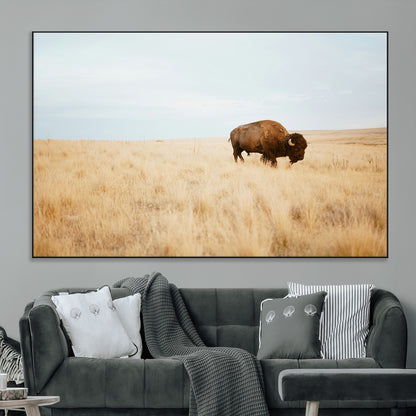 61392510-MGV-CV-36X24-Buffalo Wall Art Wall Art Canvas Print, Framed Western Wildlife Decor Art Picture Print, Rustic Farmhouse Art Perfect Rustic