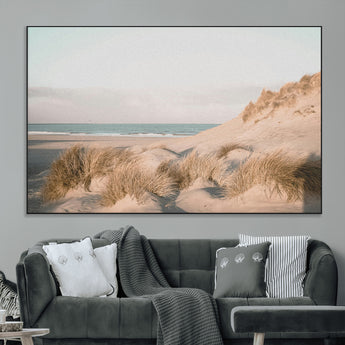 28064037-MGV-CV-36X24-Minimalist Seascape Wall Art Canvas Print, Framed Neutral Beach Print Art Picture Print, Sand Dune Photography Perfect