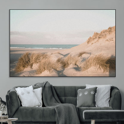 28064037-MGV-CV-36X24-Minimalist Seascape Wall Art Canvas Print, Framed Neutral Beach Print Art Picture Print, Sand Dune Photography Perfect