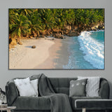 82312665-MGV-CV-36X24-Tropical Beach Wall Art Canvas Print, Framed Ocean Waves Art Picture Print, Palm Trees Perfect Coastal Minimalist Decor Artwork