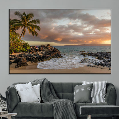 55108220-MGV-CV-36X24-Tropical Beach Wall Art Canvas Print, Framed Hawaiian Sunset Art Picture Print, Ocean Waves Perfect Coastal Tropical Decor Artwork
