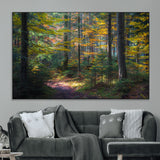 65810864-MGV-CV-36X24-Autumn Forest Wall Art Canvas Print, Framed Fall Woodland Art Picture Print, Golden Leaves Perfect Rustic Farmhouse Decor Artwork