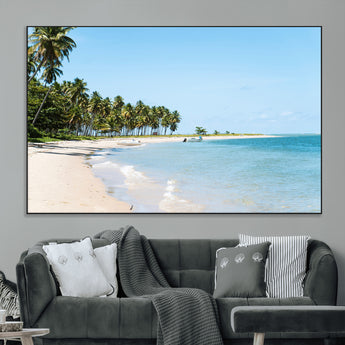 37858872-MGV-CV-36X24-Palm Tree Coast Wall Art Canvas Print, Framed Island Getaway Art Picture Print, Crystal Blue Water Perfect Tropical Coastal Decor