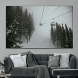 87018452-MGV-CV-36X24-Ski Lift Wall Art Canvas Print, Framed Snowy Pines Art Picture Print, Misty Landscape Perfect Winter Serenity Decor Artwork