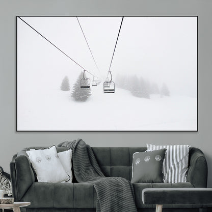 20216390-MGV-CV-36X24-Ski Lift Wall Art Canvas Print, Framed Snowy Landscape Art Picture Print, Alpine Adventure Perfect Nordic Minimalist Decor Artwork