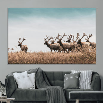 81594705-MGV-CV-36X24-Elk Herd Wall Art Canvas Print, Framed Wildlife Photography Art Picture Print, Rustic Nature Print Perfect Rustic Wildlife Decor