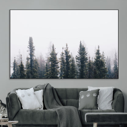 42364796-MGV-CV-36X24-Foggy Forest Wall Art Canvas Print, Framed Misty Pines Art Picture Print, Moody Woodland Perfect Scandinavian Minimalist Decor