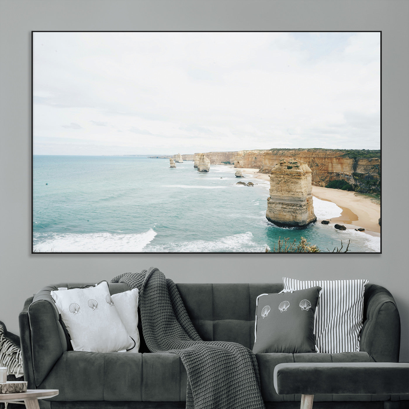 70095633-MGV-CV-36X24-Twelve Apostles Wall Art Canvas Print, Framed Coastal Cliffs Art Picture Print, Rugged Rock Formations Perfect Minimalist Coastal