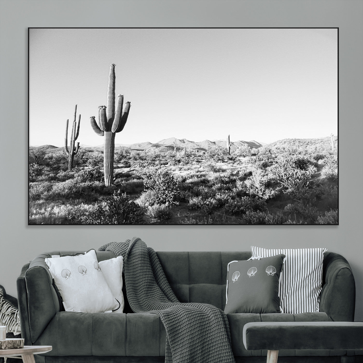 85205054-MGV-CV-36X24-Saguaro Cactus Wall Art Canvas Print, Framed Monochrome Landscape Art Picture Print, Scenic Arizona View Perfect Minimalist