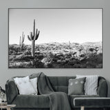 85205054-MGV-CV-36X24-Saguaro Cactus Wall Art Canvas Print, Framed Monochrome Landscape Art Picture Print, Scenic Arizona View Perfect Minimalist
