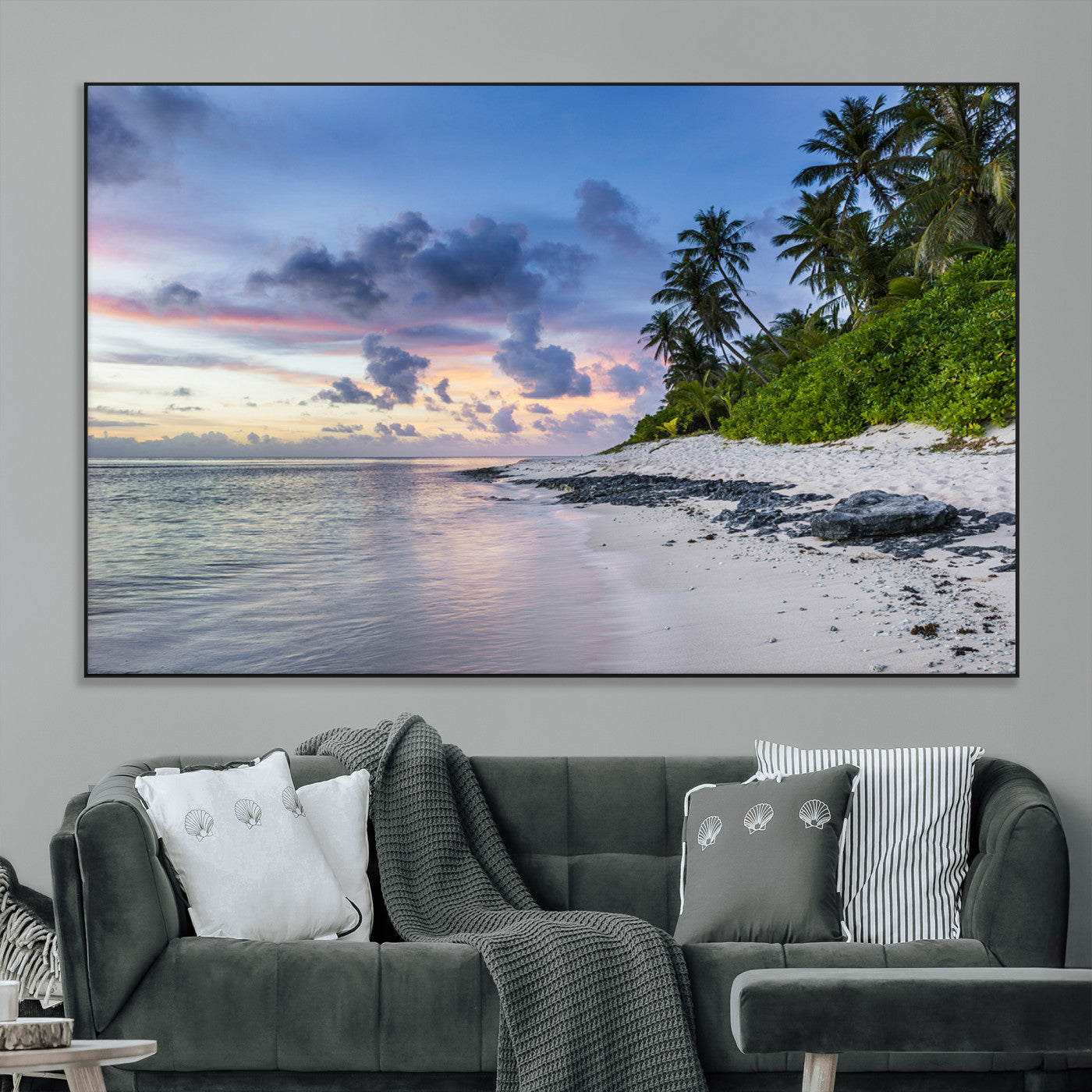 75045485-MGV-CV-36X24-Tropical Beach Wall Art Canvas Print, Framed Sunset Glow Art Picture Print, Palm Tree Coast Perfect Tropical Coastal Decor Artwork