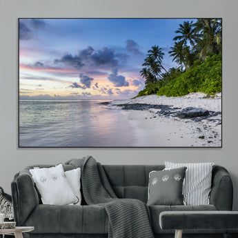 75045485-MGV-CV-36X24-Tropical Beach Wall Art Canvas Print, Framed Sunset Glow Art Picture Print, Palm Tree Coast Perfect Tropical Coastal Decor Artwork