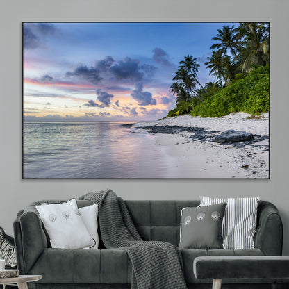 75045485-MGV-CV-36X24-Tropical Beach Wall Art Canvas Print, Framed Sunset Glow Art Picture Print, Palm Tree Coast Perfect Tropical Coastal Decor Artwork
