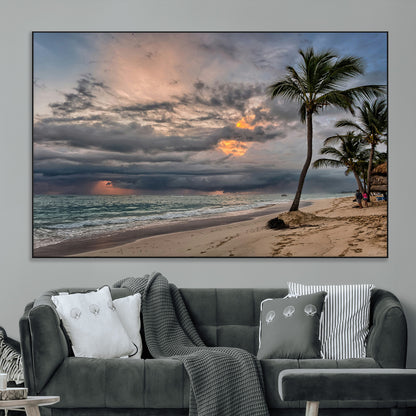 62574547-MGV-CV-36X24-Tropical Storm Wall Art Canvas Print, Framed Moody Beach Art Picture Print, Dramatic Sky Perfect Tropical Coastal Decor Artwork