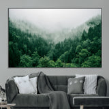 45265379-MGV-CV-36X24-Misty Forest Wall Art – Green Mountain Pine Tree Landscape Canvas Print, Nature Photography Artwork Home Decor for Bedroom, Living