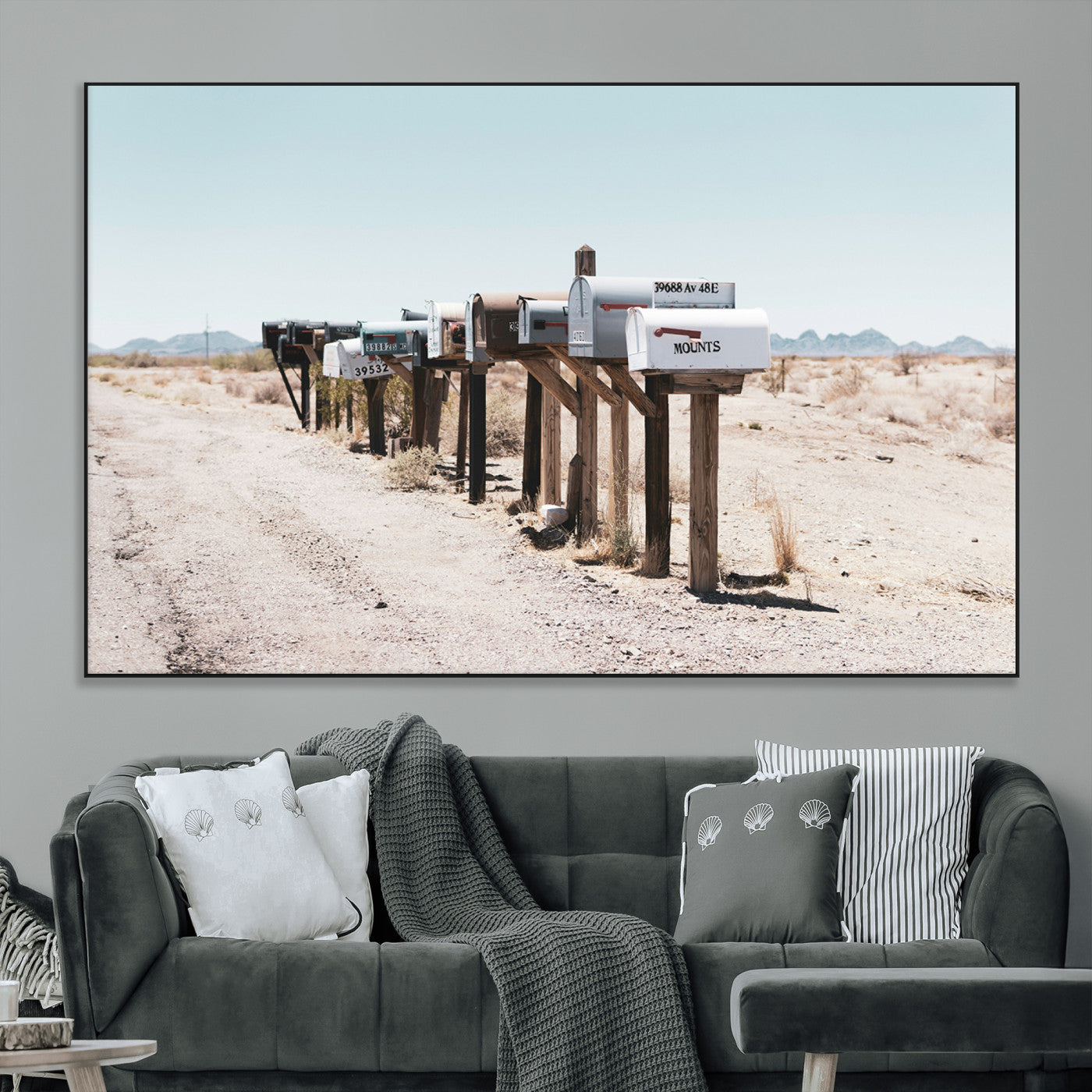 54616109-MGV-CV-36X24-Desert Mailboxes Wall Art – Rustic Rural Roadside Photography Canvas Print, American Southwest Landscape Home Decor for Living
