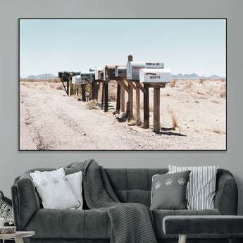 54616109-MGV-CV-36X24-Desert Mailboxes Wall Art – Rustic Rural Roadside Photography Canvas Print, American Southwest Landscape Home Decor for Living