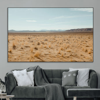 55918919-MGV-CV-36X24-Desert Landscape Wall Art – Golden Grass Plains and Mountain Horizon Canvas Print, Southwest Nature Photography Decor for Living