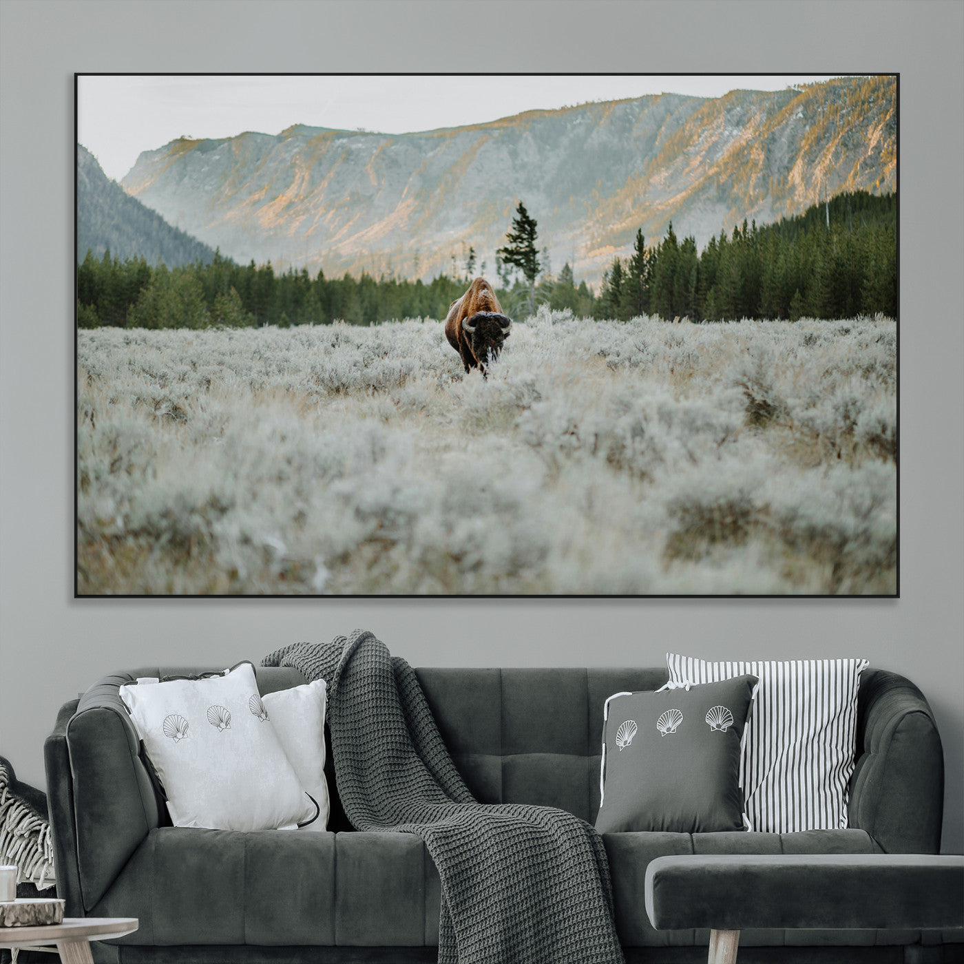 41674074-MGV-CV-36X24-Bison Wall Art – American Buffalo Wildlife Photography Canvas Print, Western Mountain Landscape Artwork Rustic Nature Decor for