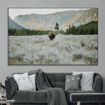 41674074-MGV-CV-36X24-Bison Wall Art – American Buffalo Wildlife Photography Canvas Print, Western Mountain Landscape Artwork Rustic Nature Decor for