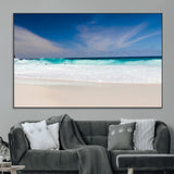 55017356-MGV-CV-36X24-Ocean Beach Wall Art – Turquoise Wave and White Sand Shoreline Canvas Print, Coastal Seascape Photography Decor for Living Room,
