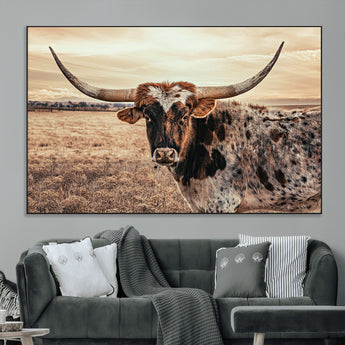 95745718-MGV-CV-36X24-Texas Longhorn Wall Art – Western Cattle Photography Canvas Print, Rustic Ranch Animal Artwork Country Farmhouse Decor for Living