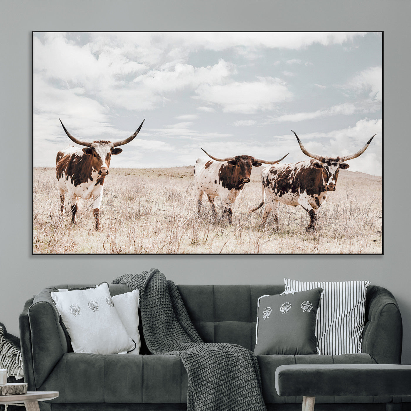 65621083-MGV-CV-36X24-Texas Longhorn Wall Art – Rustic Western Cattle Canvas Print, Southwestern Ranch Photography Decor for Living Room, Office,