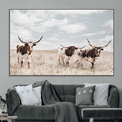 65621083-MGV-CV-36X24-Texas Longhorn Wall Art – Rustic Western Cattle Canvas Print, Southwestern Ranch Photography Decor for Living Room, Office,