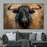 91615410-MGV-CV-36X24-Bull Wall Art – Rustic Western Longhorn Canvas Print, Powerful Abstract Animal Painting, Farmhouse Ranch Decor for Living Room,