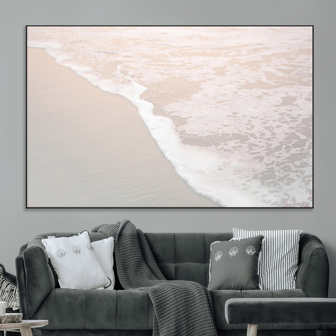 28414510-MGV-CV-36X24-Ocean Shoreline Wall Art – Minimal Coastal Beach Canvas Print, Soft Sea Foam and Sand Photography Artwork, Relaxing Nautical Decor