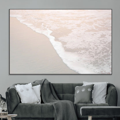28414510-MGV-CV-36X24-Ocean Shoreline Wall Art – Minimal Coastal Beach Canvas Print, Soft Sea Foam and Sand Photography Artwork, Relaxing Nautical Decor