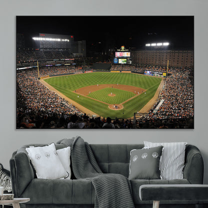 26445161-MGV-CV-36X24-Baseball Stadium at Night – Panoramic Ballpark Canvas Wall Art, Sports Decor for Man Cave, Office, Game Room, Sports Bar, Baseball