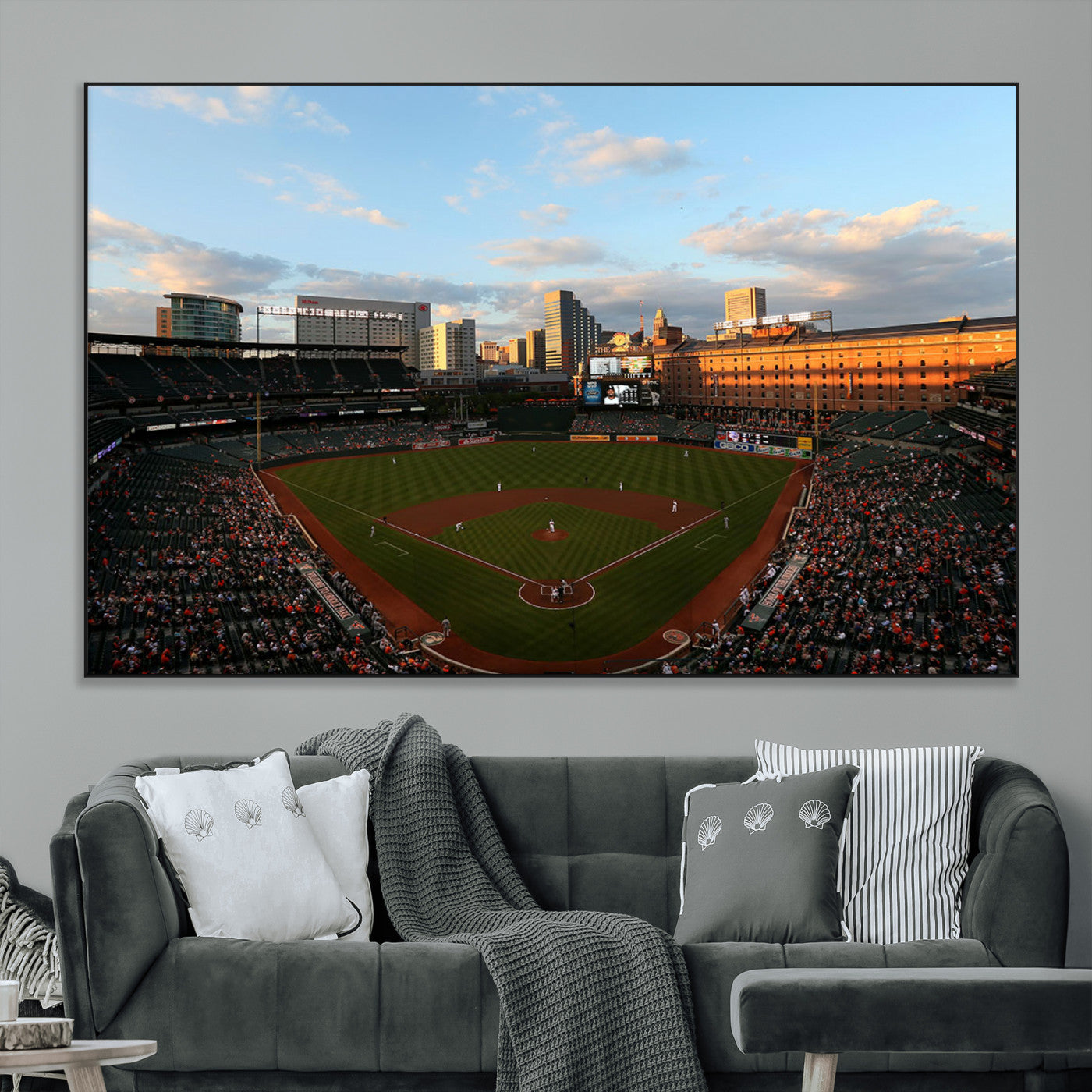 22285236-MGV-CV-36X24-Baseball Stadium Sunset – Panoramic Ballpark Canvas Wall Art, Sports Decor for Office, Man Cave, Game Room, Sports Bar, Baseball