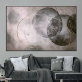 20066876-MGV-CV-36X24-Neutral Abstract Circle Wall Art – Modern Gray Beige Gold Canvas Print, Minimalist Geometric Painting for Bedroom, Living Room,