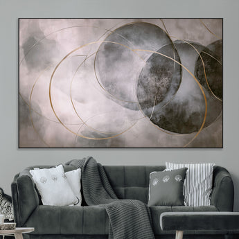 20066876-MGV-CV-36X24-Neutral Abstract Circle Wall Art – Modern Gray Beige Gold Canvas Print, Minimalist Geometric Painting for Bedroom, Living Room,