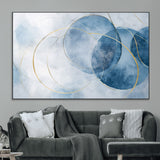 47060443-MGV-CV-36X24-Blue Abstract Circle Wall Art – Modern Gold and Navy Canvas Print, Minimalist Geometric Painting for Living Room, Bedroom, Office