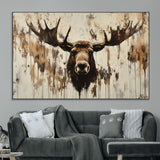 34496536-MGV-CV-36X24-Rustic Moose Wall Art – Modern Abstract Animal Canvas Print – Majestic Moose Head Painting with Neutral Earth Tones for Cabin,