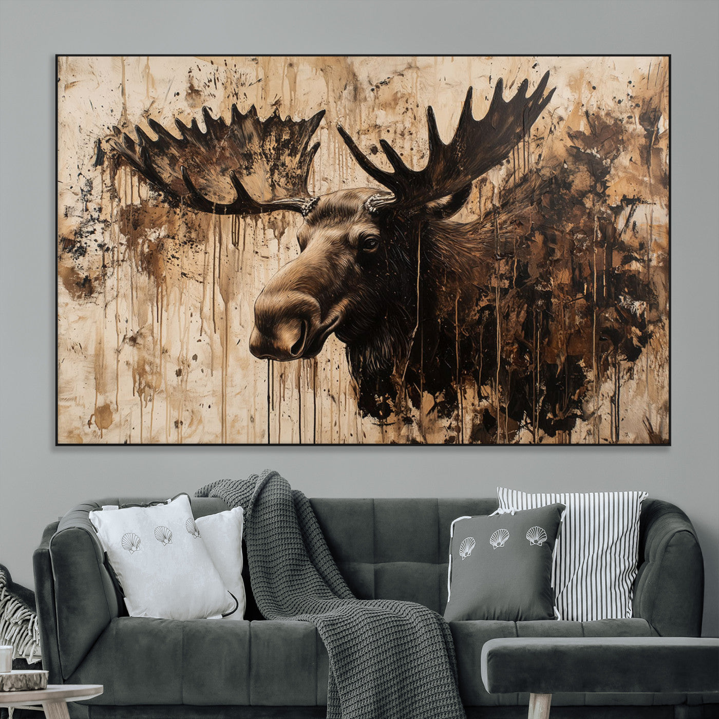 83505059-MGV-CV-36X24-Majestic Moose Wall Art – Rustic Animal Canvas Painting – Wilderness Wildlife Decor with Earthy Tones for Cabin, Lodge, Farmhouse,