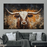 25265572-SEG-FC-51X34_Oversize_Oversize-Longhorn Bull Wall Art – Rustic Western Texas Steer Canvas Print, Textured Animal Painting for Home, Office, Man Cave or Farmhouse