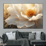 29539087-MGV-CV-36X24-Floral Wall Art – Elegant White and Gold Bloom Canvas Print, Romantic Modern Flower Artwork for Bedroom, Living Room, or Office