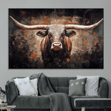 24779067-MGV-CV-36X24-Longhorn Bull Wall Art – Western Rustic Canvas Print, Bold Cowboy Cattle Painting for Ranch House, Farmhouse, Office, or Living