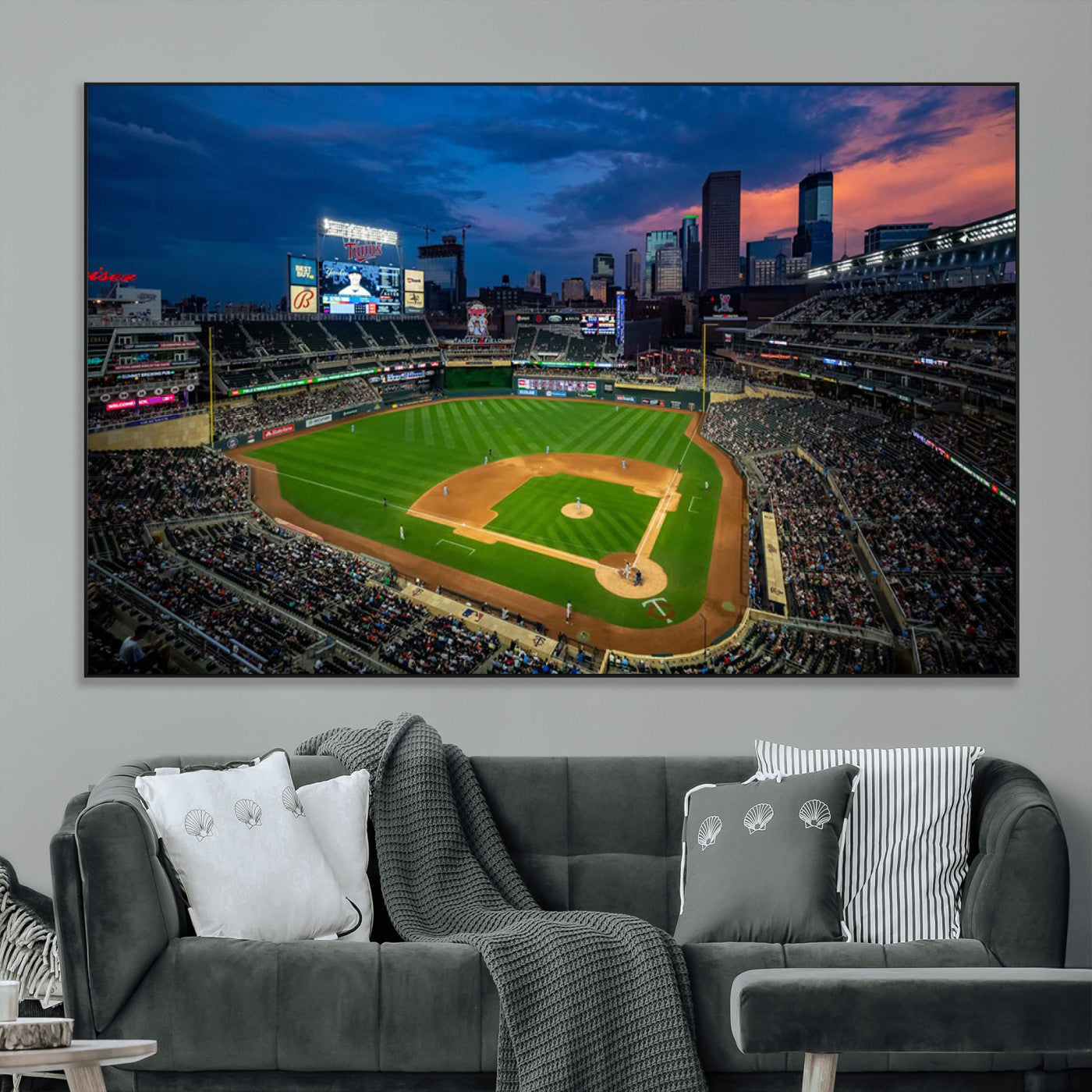 68222753-MGV-CV-36X24-Baseball Stadium Wall Art – Panoramic Night Game Canvas Print, Sports Decor for Man Cave, Office, Bar, or Living Room
