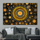 45478523-MGV-CV-36X24-Abstract Circle Wall Art – Bold Black and Gold Dot Painting Canvas Print, Modern Geometric Mandala Style Decor for Living Room or