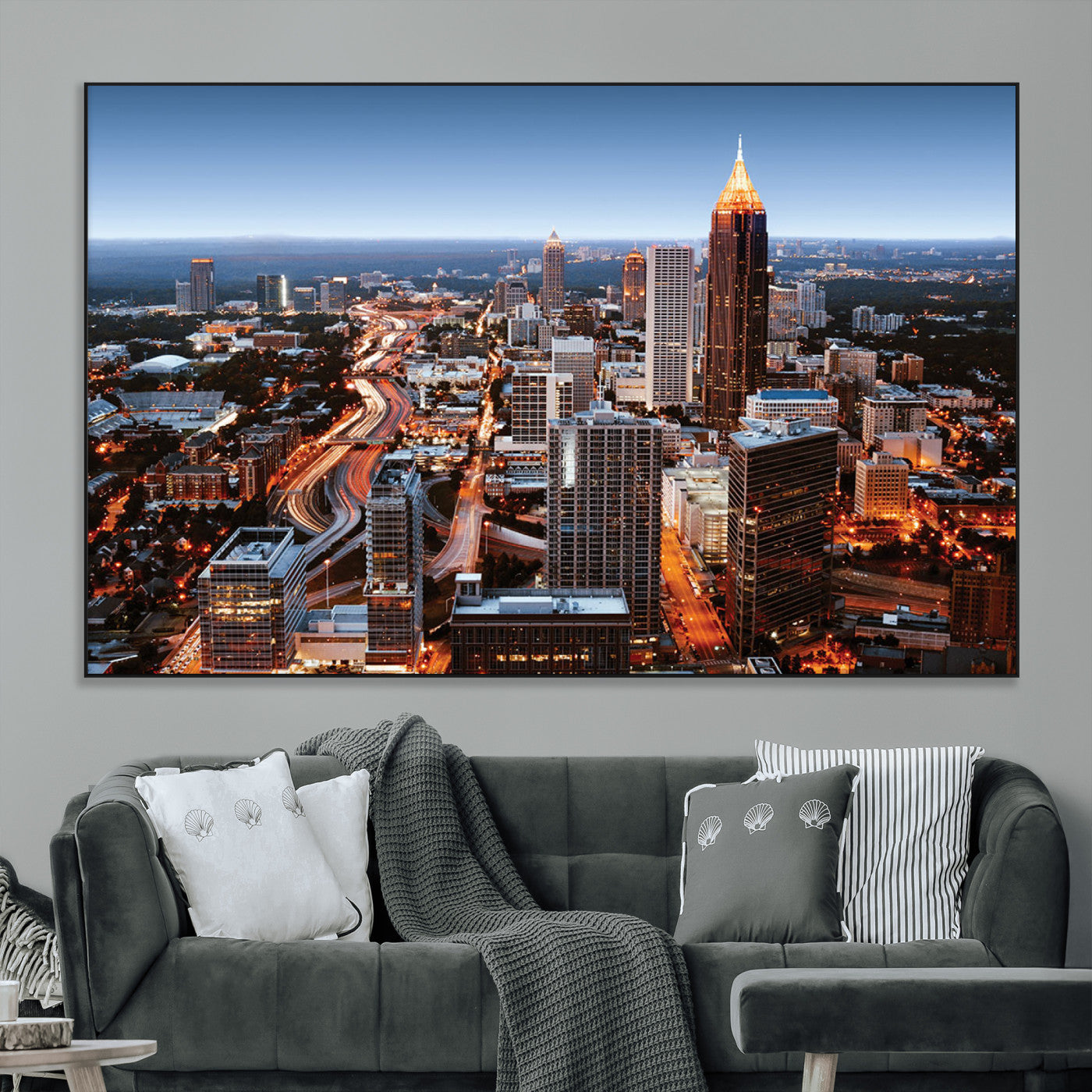 25096967-MGV-CV-36X24-Atlanta Skyline Wall Art – Vibrant Cityscape Canvas Print, Modern Night Lights Urban Decor for Office, Living Room, or Apartment