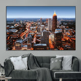 25096967-MGV-CV-36X24-Atlanta Skyline Wall Art – Vibrant Cityscape Canvas Print, Modern Night Lights Urban Decor for Office, Living Room, or Apartment