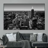 46578567-MGV-CV-36X24-Atlanta Skyline Wall Art – Black and White Cityscape Canvas Print, Modern Urban Night Decor for Office, Living Room, or Apartment