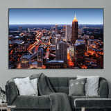 81886632-MGV-CV-36X24-Atlanta Skyline Wall Art – Vibrant City Lights Canvas Print, Modern Urban Cityscape Decor for Living Room, Office, or Apartment