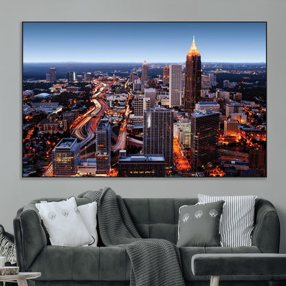 81886632-MGV-CV-36X24-Atlanta Skyline Wall Art – Vibrant City Lights Canvas Print, Modern Urban Cityscape Decor for Living Room, Office, or Apartment